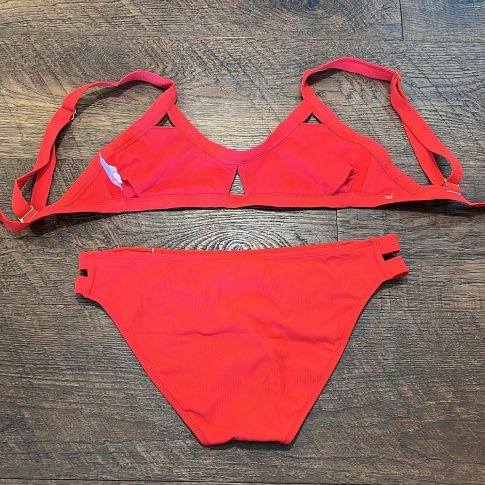 Red Ribbed Bikini Size S/M - Picture 2 of 2